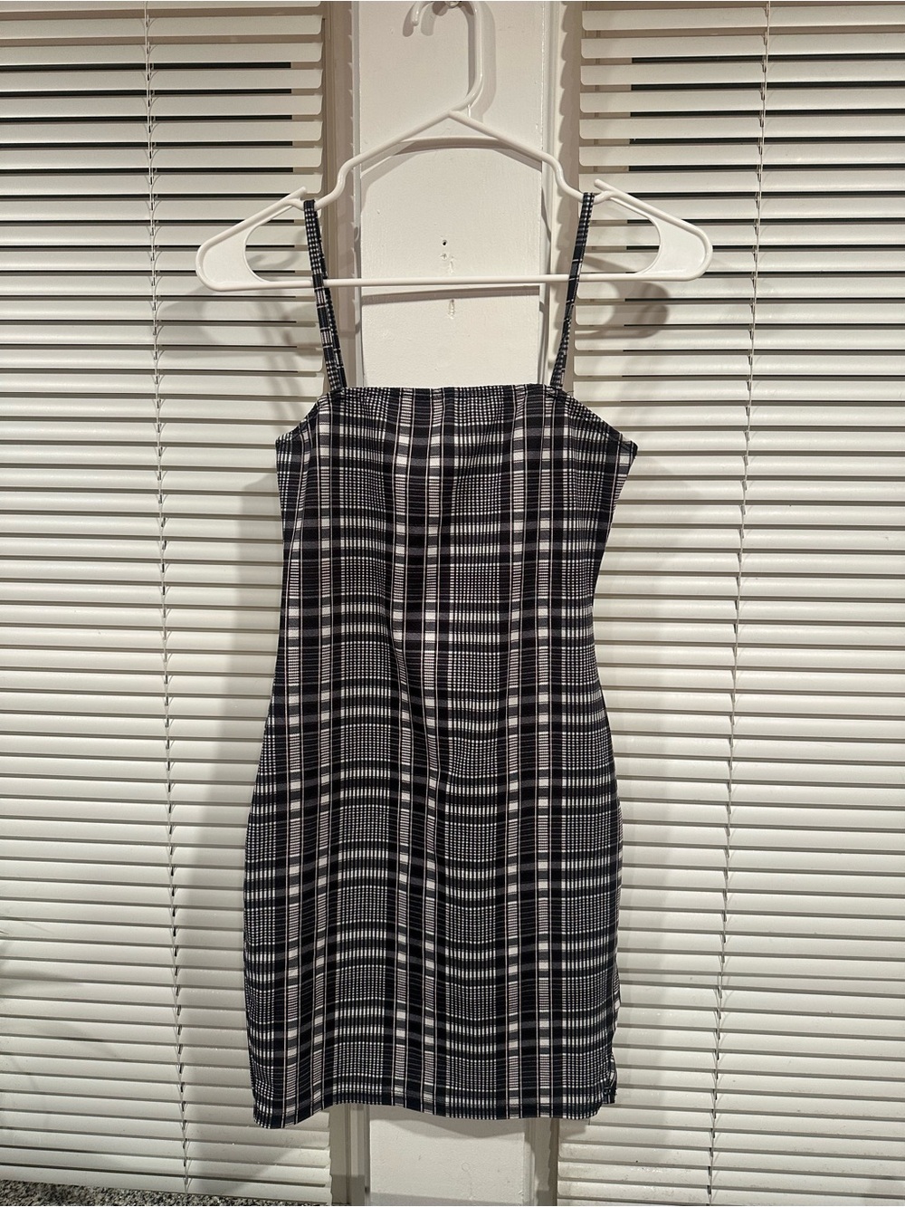 Black and White Plaid Spaghetti-Strap Dress